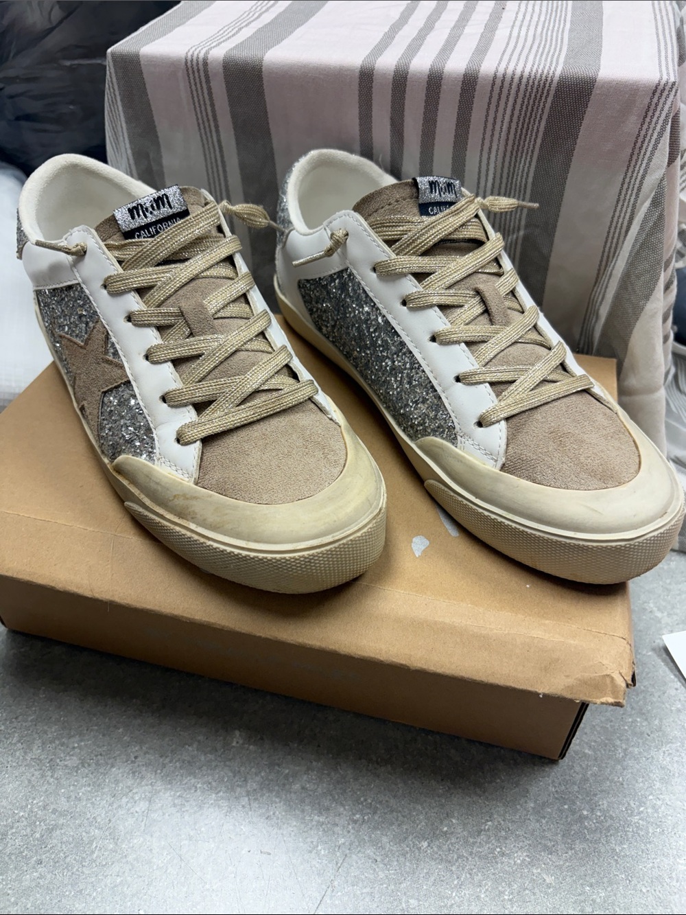 Miracle Miles Beige Suede & Silver Glitter Star Sneakers